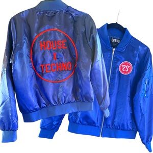 New CRSSD   nylon Blue Bomber Jacket house music techno embroidered zip up